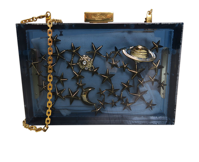 Cosmo Metal Stars Minaudiere Box Clutch, front view